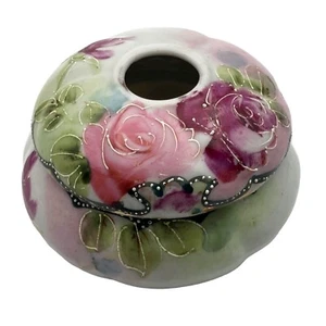 Antik Nippon Perlen Moriage handbemalt Porzellan Haar Empfänger Rosen Japan - Bild 1 von 13