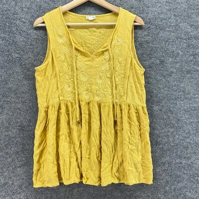 Blusa Tribal Feminina M Média Amarela Floral Decote V Sem Mangas Alça Larga - Imagem 1 de 4