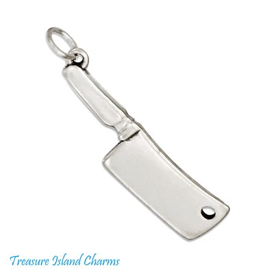 Cuchillo Carnicero Cuchilla Chef Cook 3D 925 Plata Esterlina Sólida Dije Cocina Foto 1 de 4