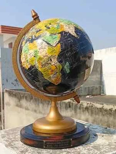 Black Ocean Globe 8" Inches Handmade Vintage Styled Wooden Base Office Tabletop - Picture 1 of 10