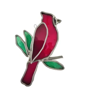 Vintage Stained Glass Cardinal Bird Suncatcher Cardinal  Window Art Handmade - Picture 1 of 4