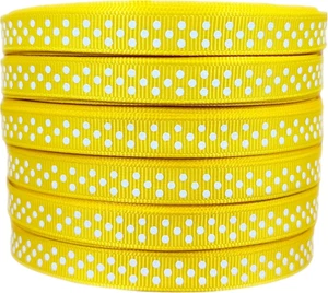 3/8 Inch Yellow Grosgrain Ribbon Dots Printed 25 Yards/Roll - Wreath Decrative G - Picture 1 of 12