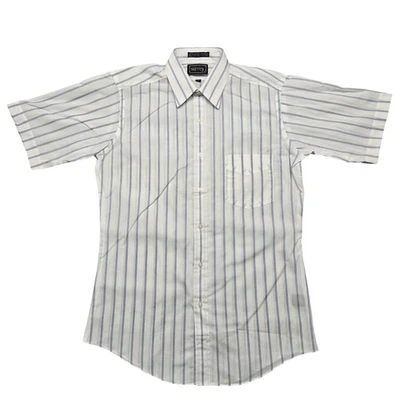 Camisa Surrey Para Hombre 14 1/2 Blanco Azul Rayas Manga Corta Botón Bolsillo Frontal Foto 1 de 4