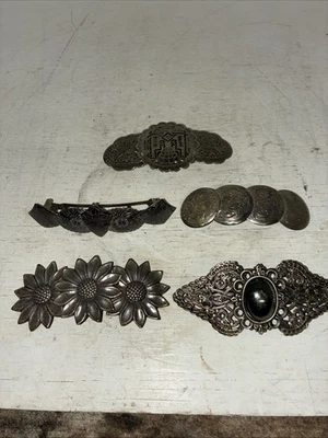Lot If 5 Vtg Barrettes Western/concho Style Metal 4 Inches - Image 1 of 4