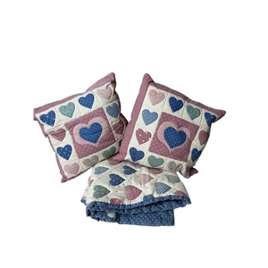 Vintage Handmade Quilted Throw Blanket Pillow Set Hearts Accent 90s Country - Picture 1 of 12
