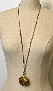 Vintage Art Nouveau Gold Filled Locket W/Clear & Amber Rhinestones Necklace-G156 - Picture 1 of 5