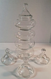 Vtg 4 Stacking Apothecary Jars Set with Lids Pagoda Anchor Hocking Clear Glass - Picture 1 of 3