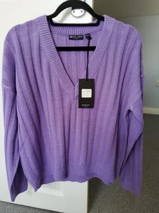 Womens V Neck Jumper Sweater Brave Soul London Purple Size L New With Tag - Picture 1 of 5