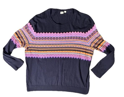 Gap Navy Fair Isle Nordic Sweater Women’s XXL Cotton Blend Check Measurements - Image 1 of 4