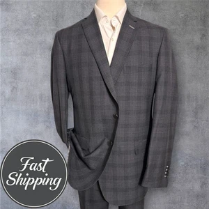 TOM JAMES 120*S Wool Men 2-Piece Suit – 46XL Blazer/40WX34 Pants Gray Windowpane - Picture 1 of 17