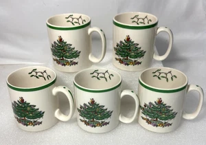 Spode CHRISTMAS TREE Set Of 5 Coffee Mugs Cups S3324 England - Picture 1 of 9