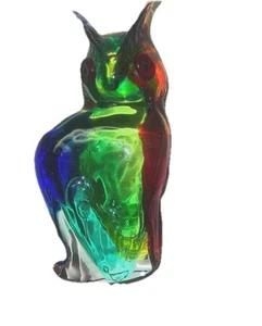Murano Owl Figure Hand-blown Art Glass. Red, Blue,Green Heavy Approx.9.5” Tall - Picture 1 of 10