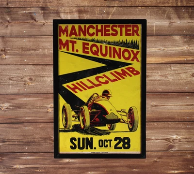 ¡Póster enmarcado de carreras de autos de Vermont de la década de 1950! Letrero de carrera vintage de escalada de autos deportivos Foto 1 de 4