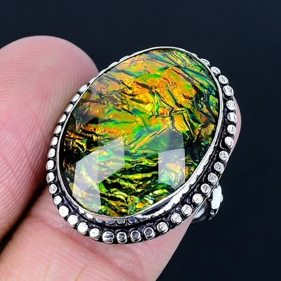 Кольцо ручной работы с зеленым тройным опалом покрытие серебро 925 размер США 7 - Изображение 1 из 3
