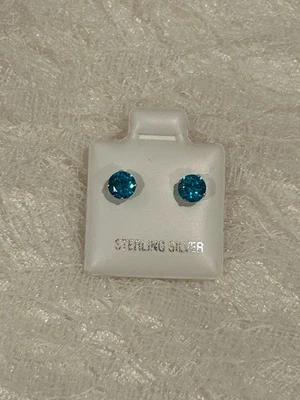 December Birthstone London Blue 925 Sterling Silver CZ Round Stud Earrings 5mm - Image 1 of 4