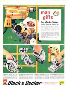 1960 Black & Decker PRINT AD Tools Bohrer Allzwecksäge Motorsäge Stichschleifer  - Bild 1 von 1