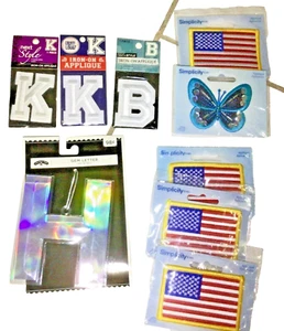 LOT of 8 Iron On Embroidered Appliqués Usa flags +letters Simplicity Horizon * - Picture 1 of 2