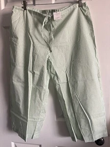 NWT Ralph Lauren Sz L Cotton Capri Pajama Pants Green White Stripe Pjs Bottoms - Picture 1 of 14