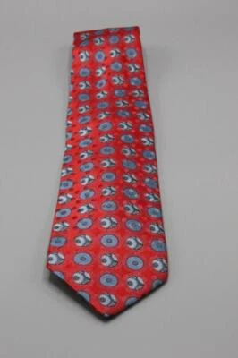 Gravata de seda recente ERMENEGILDO ZEGNA. Medalhão floral vermelho c cinza 61" x 3,75" - Imagem 1 de 4