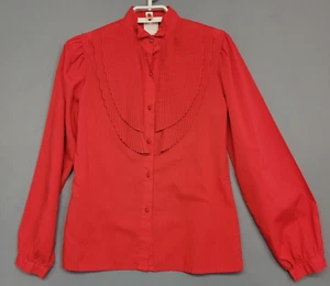 Vintage Sweet Baby Jane Button Front Top 70s Womens 7/8 Red Pleated Ruffle - Picture 1 of 12