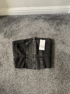 Zara Denim Zip Crop Bnwt Medium Grey/Black - Picture 1 of 4