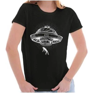 Funny Outer Space UFO Humor Alien Abduction Womens Top Junior Graphic Tee - Picture 1 of 7