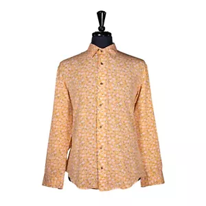 Mens Silky Shirt Button Floral Orange Casual Tropical Hawaiian Beach Party Large - Picture 1 of 7