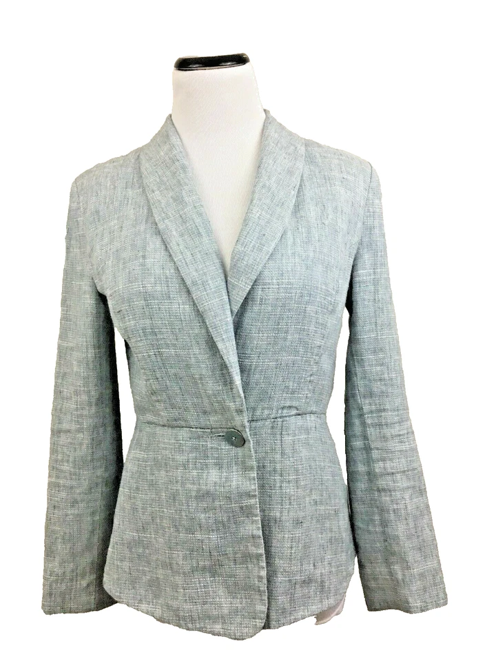Blazer CAbi Mezcla de Lino Azul Beachwalk Estilo Cambray 215 Talla 2 Foto 1 de 4