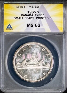 1965 $1 Silver Type 1 Canadian Dollar MS 63 ANACS # 7646562 - Picture 1 of 2