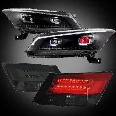 VLAND LED Dynamic Headlights+Smoked Tail Lights For 2008-2012 Honda Accord Sedan - Image 1 of 4