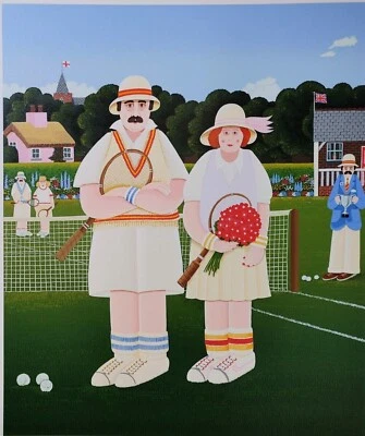 PETER HEAR "Mixed Dobles" TENIS Serigrafía Original 77/300 Lápiz Firmado por Artista Foto 1 de 4