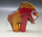 VINTAGE MURANO GLASS CHARGING BULL RED AMBER SCULPTURE SILVER AVENTURINE HORNS