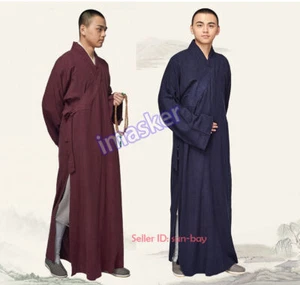 Vestido Monje Budista Shaolin Meditación Algodón Lino Bata Larga Vestido Kung Fu Traje - Imagen 1 de 30