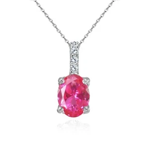 Oval Crown Created Pink Sapphire and White Topaz Necklace in Sterling Silver - Picture 1 of 3