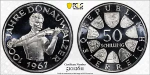 Austria 1967 50 Schillings Proof PCGS PF 67 Cameo Blue Danube - Picture 1 of 4
