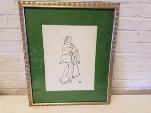 Vintage Framed Japanese Black and White Uncolored Samurai Lithograph - Picture 1 of 7