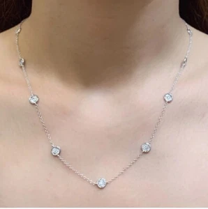 4CT Round Cut Lab-Created Diamond Bezel Women's Necklace 14K White Gold Plated - Picture 1 of 8