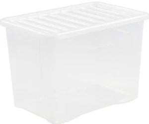 Clear Plastic Storage Boxes With Lids Home Office Kitchen Large Stackable 80L X2 - Picture 1 of 6