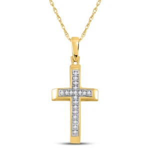 10KT Yellow Gold Womens Round 1/20 CTW Genuine Diamond Cross Faith Pendant Charm - Picture 1 of 1
