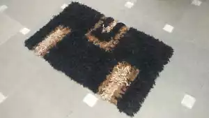 Shaggy Rugs CD Design Small Cotton Pure Leather Cutting Carpet Black-Cream Decor - Picture 1 of 4