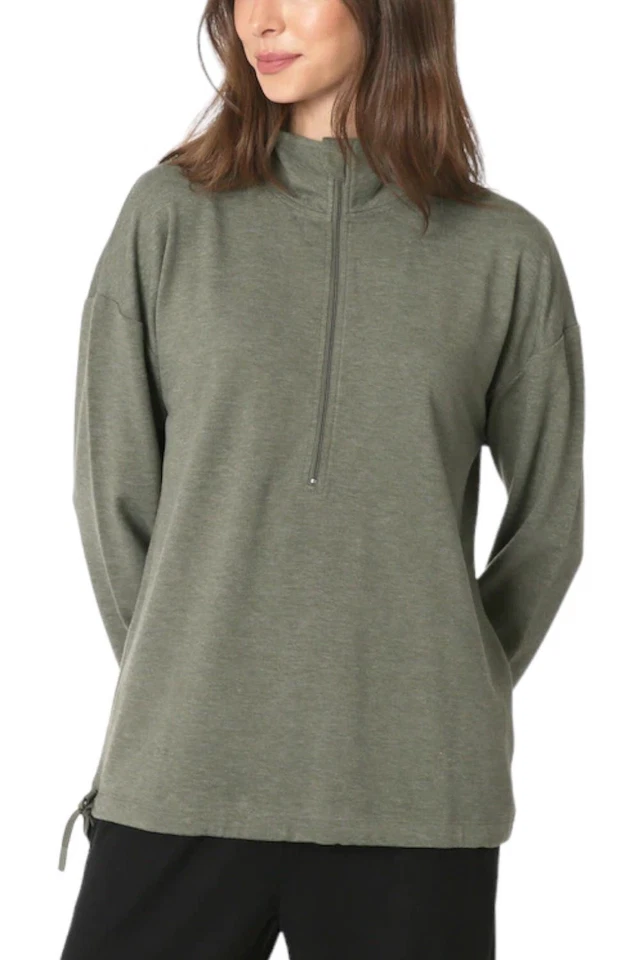 Pullover Cuddl Duds Comfortwear 1/2 cremallera cuello falso musgo oliva Foto 1 de 1