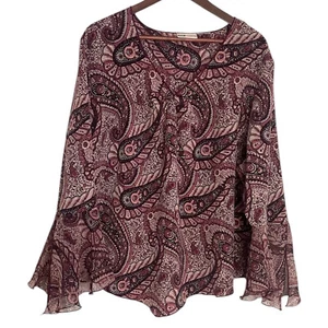 Top Vintage Y2K Desteñido Glory Bell Manga 22/24 3X Malva Paisley Cuello en V Boho Fairy - Imagen 1 de 5