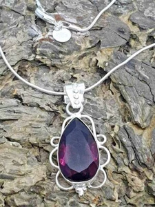 Purple Amethyst Quartz Pendant Necklace 925 Silver Plated Link 23" Chain New - Picture 1 of 3