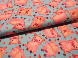 Schweine Super Kuscheln Flanell Stoff - BTY - Kinderzimmer rosa blau weiß Schwein - Bild 1 von 4