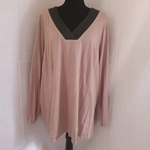 Belle Kim Gravel Women's Top Size 3X Beige Black Long Sleeve Leather Trim Vneck - Picture 1 of 12