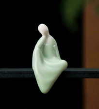 3" Green Porcelain Pottery Ceramics Think Deeply Buddha Monk Figurine Statue