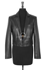 Woman’s Elegant Look Black Leather Smart Blazer Shrug Bolero Short Body Jacket