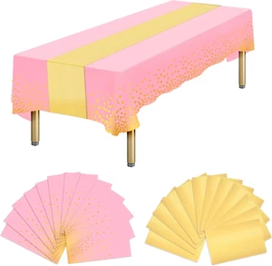 24 Packs Disposable Pink Tablecloth for Rectangle Table and Satin Table Runner, - Picture 1 of 7