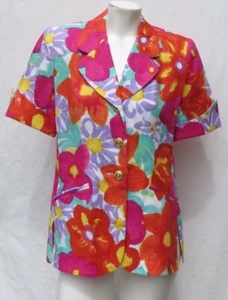 Richie Freeman TERRI JON Saks Fifth Avenue Colorful Linen Jacket Top size US S 4 - Picture 1 of 5