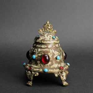 Continental Jeweled Emailliert Ormolu Tintenfass Milchglas Tintentopf Französisch Österreichisch? - Bild 1 von 11
